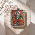 Luxury Green Tara spiritual jewelry for inner peace, hand-painted micro-Mandala inside a seamless silver amulet box by BEYUL ATELIER.